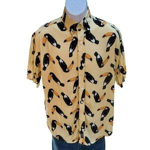 Woodies Yellow Men's Toucan Camp Button Down Summer Short Sleeve Shirt